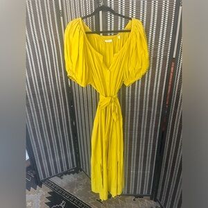 Doen Button Front Dress, L, Chartreuse